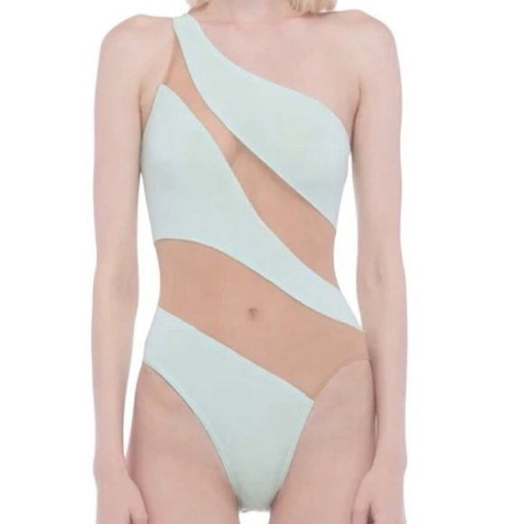 nwt NORMA KAMALI Snake Mesh Seafoam One Piece XXS Pastel Mint Green Swimsuit new - Picture 3 of 13